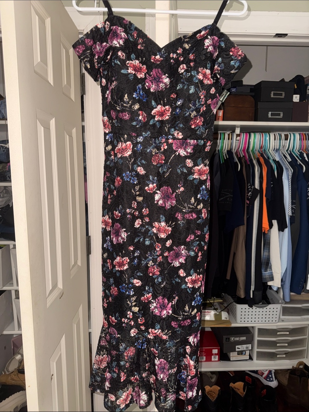 Forever 21 Black Floral Off-Shoulder Midi Dress